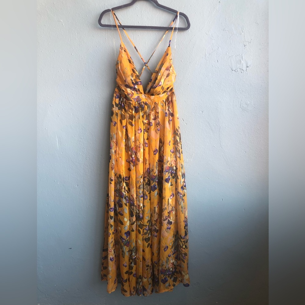 The Vintage Shop Beautiful Hi Low Gown in size Medium Gold/Mustard Floral - Picture 2 of 8